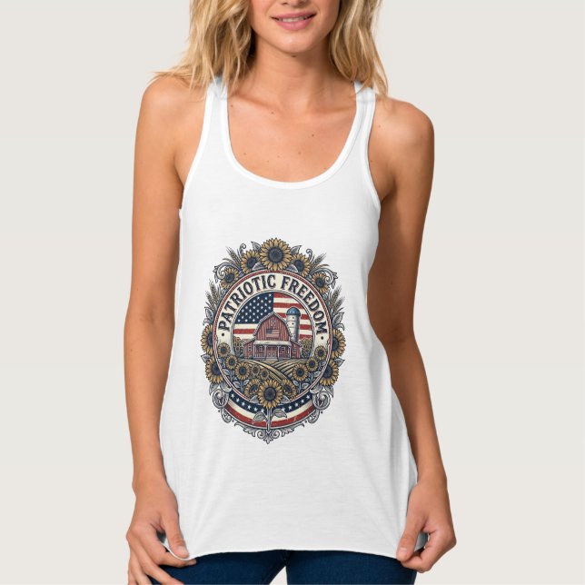 Patriotic Sunflower Farm Vector Graphic Tee_1 Singlet (Front)