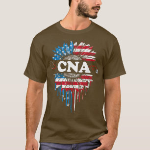 Patriotic Sunflower USA Flag CNA Stethoscope 4th O T-Shirt