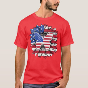 Patriotic Sunflower With Butterfly USA Flag 4th Of T-Shirt