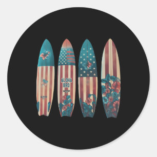 Patriotic Surfboards Surfing Surfboarder Surfer 4t Classic Round Sticker