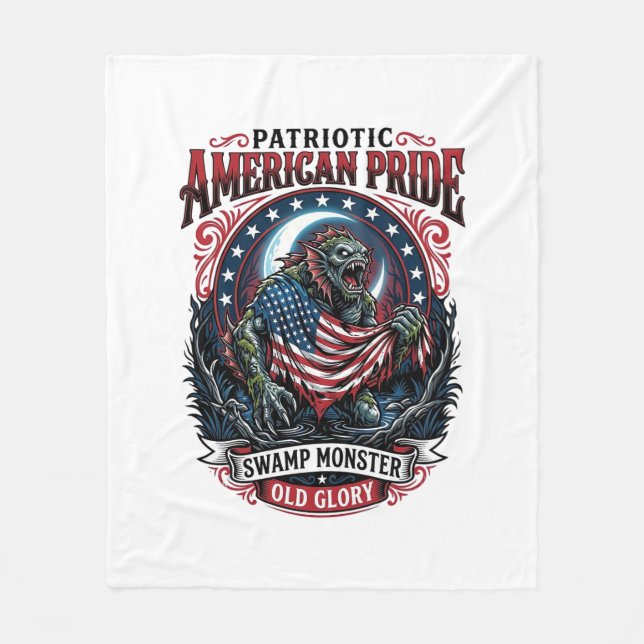 Patriotic Swamp Monster Old Glory Horror Monster P Fleece Blanket (Front)