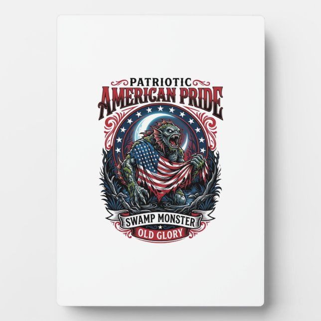 Patriotic Swamp Monster Old Glory Horror Monster P Plaque (Front)