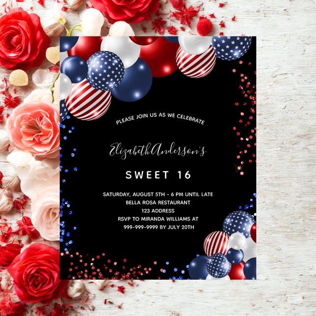 Patriotic Sweet 16 black budget party invitation Flyer (Creator Uploaded)