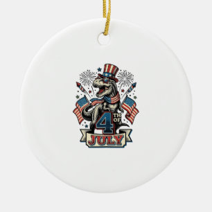 Patriotic T-Rex 4th of July Vintage Shirt Design_1 Ceramic Tree Decoration