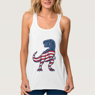 Patriotic T-Rex American Flag Dinosaur Design_1 Singlet