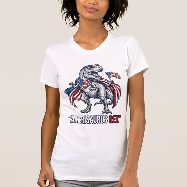 Patriotic T-Rex Amerisaurus Rex White Shirt Design (Front)