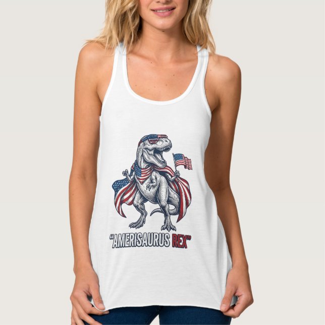 Patriotic T-Rex Amerisaurus Rex White Shirt Design (Front)
