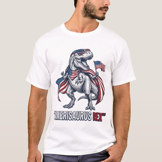 Patriotic T-Rex Amerisaurus Rex White Shirt Design (Front)
