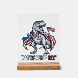 Patriotic T-Rex Amerisaurus Rex White Shirt Design Acrylic Sign