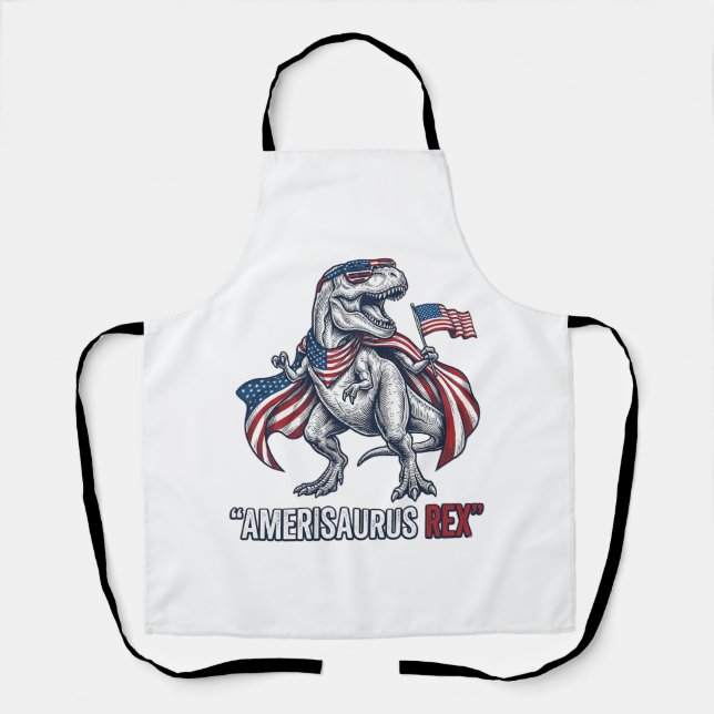 Patriotic T-Rex Amerisaurus Rex White Shirt Design Apron (Front)