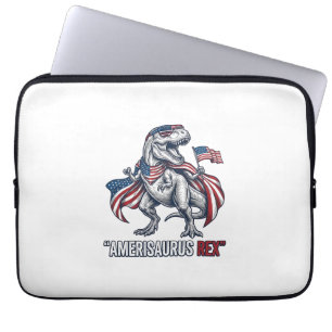 Patriotic T-Rex Amerisaurus Rex White Shirt Design Laptop Sleeve