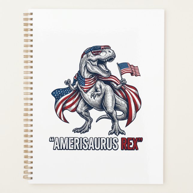 Patriotic T-Rex Amerisaurus Rex White Shirt Design Planner (Front)
