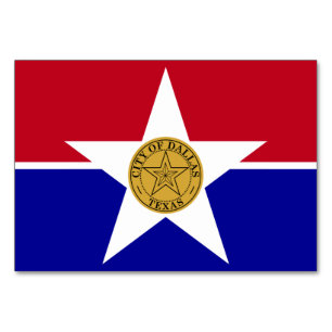 Patriotic table card with Flag of Dallas