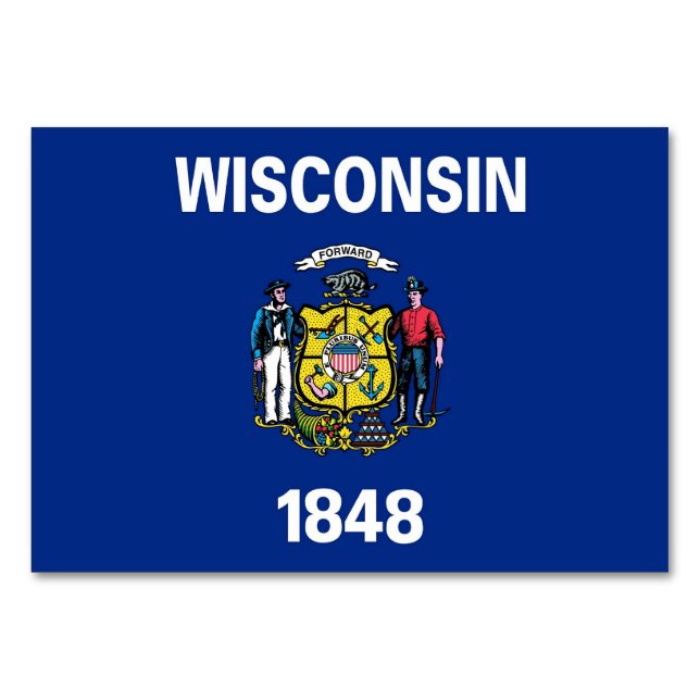 Patriotic table card with Flag of Wisconsin (Back)