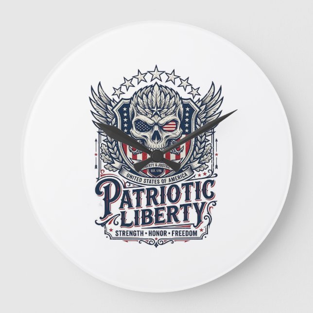 Patriotic Tactical Eagle Skull Military Inspired S Large Clock (Front)