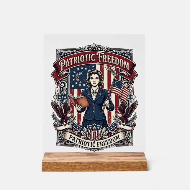 Patriotic Teacher Vector Graphic Tee_1 Acrylic Sign (Front)