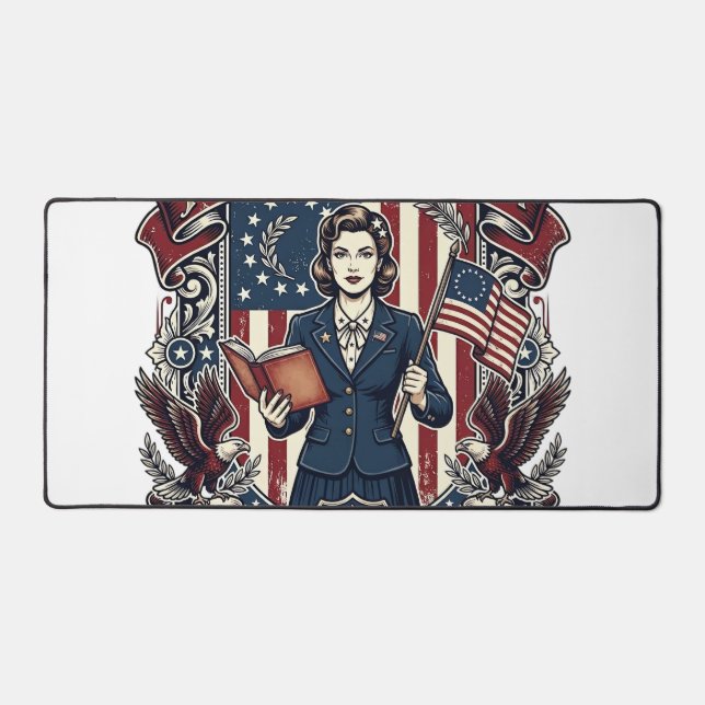 Patriotic Teacher Vector Graphic Tee_1 Desk Mat (Front)