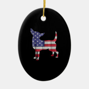 Patriotic Teacup Chihuahua American Flag Embroider Ceramic Tree Decoration