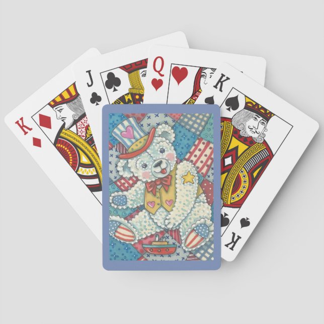 PATRIOTIC TEDDY BEAR & QUILT BICYCLE PLAYING CARDS (Back)
