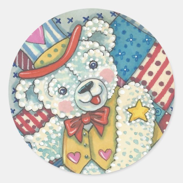 PATRIOTIC TEDDY BEAR, QUILT STICKERS Round *Sheet (Front)