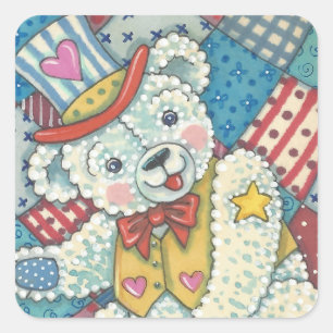 PATRIOTIC TEDDY BEAR, QUILT STICKERS Square *Sheet