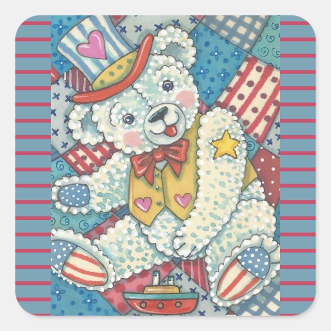PATRIOTIC TEDDY BEAR, QUILT STICKERS Square *Sheet (Front)