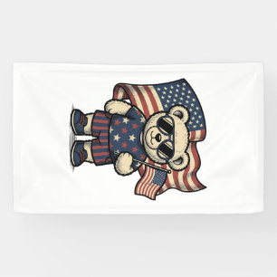 Patriotic Teddy Bear Vintage Engraving Shirt Desig Banner