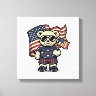 Patriotic Teddy Bear Vintage Engraving Shirt Desig Canvas Print