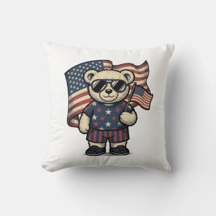 Patriotic Teddy Bear Vintage Engraving Shirt Desig Cushion