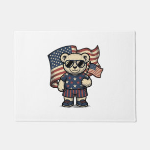 Patriotic Teddy Bear Vintage Engraving Shirt Desig Doormat
