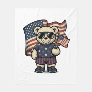 Patriotic Teddy Bear Vintage Engraving Shirt Desig Fleece Blanket