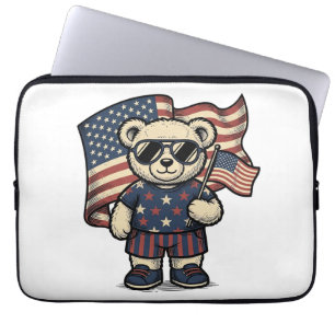 Patriotic Teddy Bear Vintage Engraving Shirt Desig Laptop Sleeve