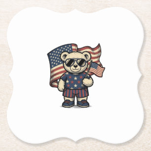 Patriotic Teddy Bear Vintage Engraving Shirt Desig Paper Coaster