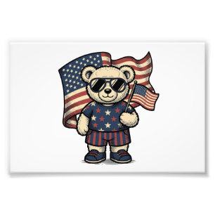 Patriotic Teddy Bear Vintage Engraving Shirt Desig Photo Print