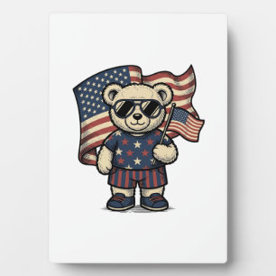 Patriotic Teddy Bear Vintage Engraving Shirt Desig Plaque