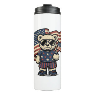 Patriotic Teddy Bear Vintage Engraving Shirt Desig Thermal Tumbler