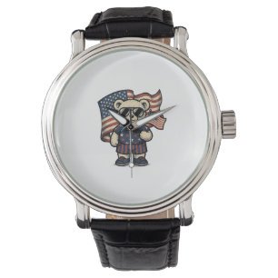 Patriotic Teddy Bear Vintage Engraving Shirt Desig Watch