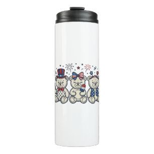 Patriotic Teddy Bears Vintage Engraving Vector Des Thermal Tumbler