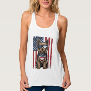 Patriotic Terrier Dog Vintage Flag Vector Design_1 Singlet
