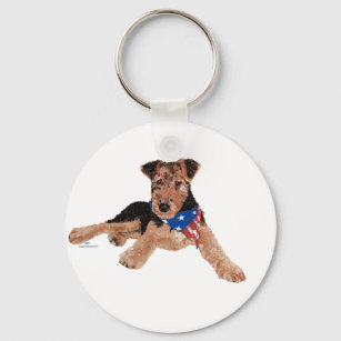Patriotic Terrier Puppy Key Ring