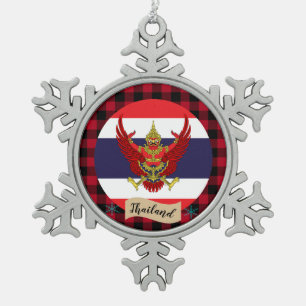 Patriotic Thailand, Red buffalo plaid, Thai Flag Snowflake Pewter Christmas Ornament