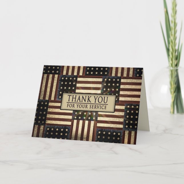 Patriotic Thank You for Your Service, USA Flags Card (Front)