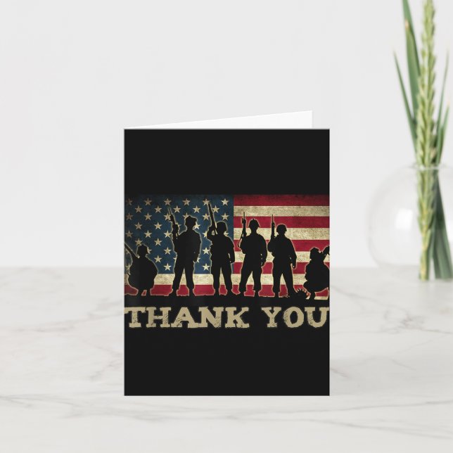Patriotic Thank You Soldiers Veterans American Fla Card (Front)