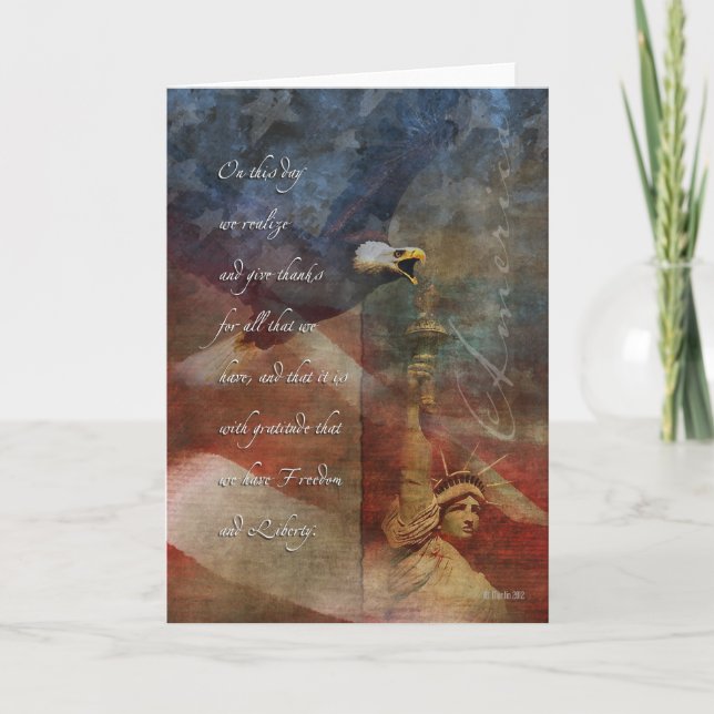 Patriotic Thanksgiving Card Bald Eagle (Front)
