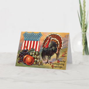 Patriotic Thanksgiving Turkey Fruit Holiday Card