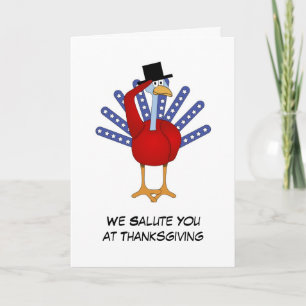 Patriotic Thanksgiving Turkey Saluting Holiday Card