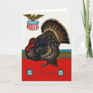 Patriotic Thanksgiving Turkey US Shield Eagle Holiday Card