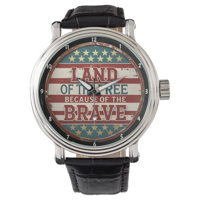 Patriotic Themed Inspiring Quote American Flag  Watch (Front)