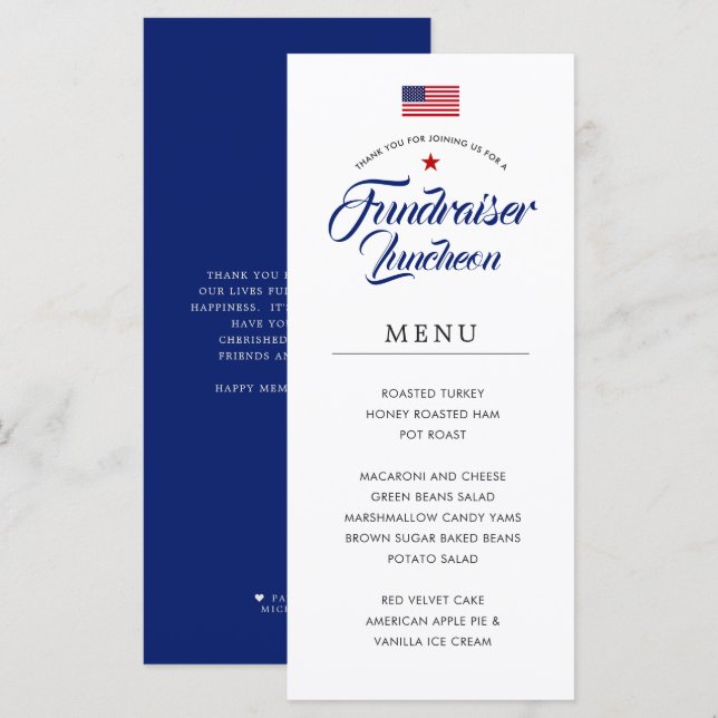 Patriotic Themed | Political Style Dinner Menu  (Front/Back)