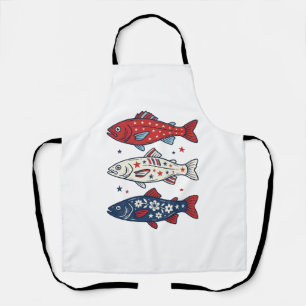 Patriotic Three Fish Vintage Engraving Shirt Desig Apron